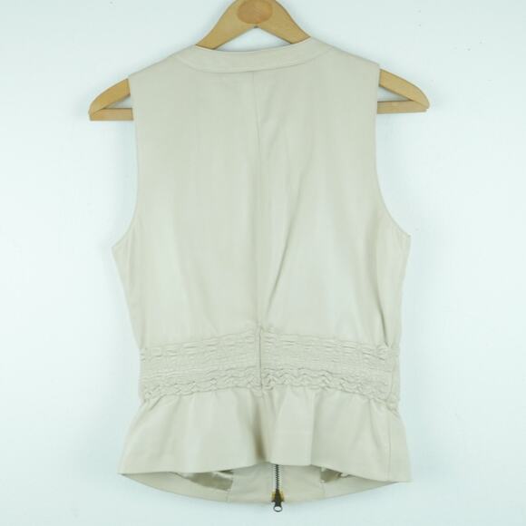Cache Size 6 Top Lamb Leather Waistcoat Vest Minimal Old Money Fitted Neutral - Picture 8 of 12
